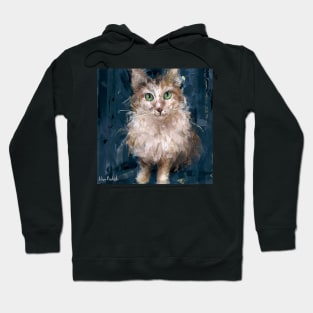 A Grungy Painting of a White and Brown Cat Hoodie